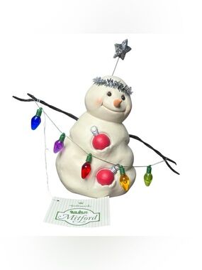 Hallmark NWT Mitford Snowman Figurine JC w/Christmas Lights by Jan Karon VTG